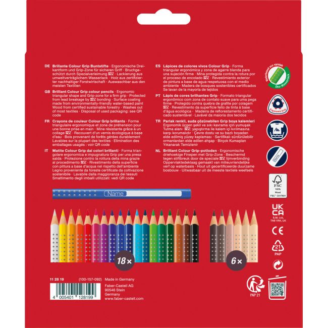 Creioane colorate 18+6 culori + tonurile pielii grip 2001 faber-castell