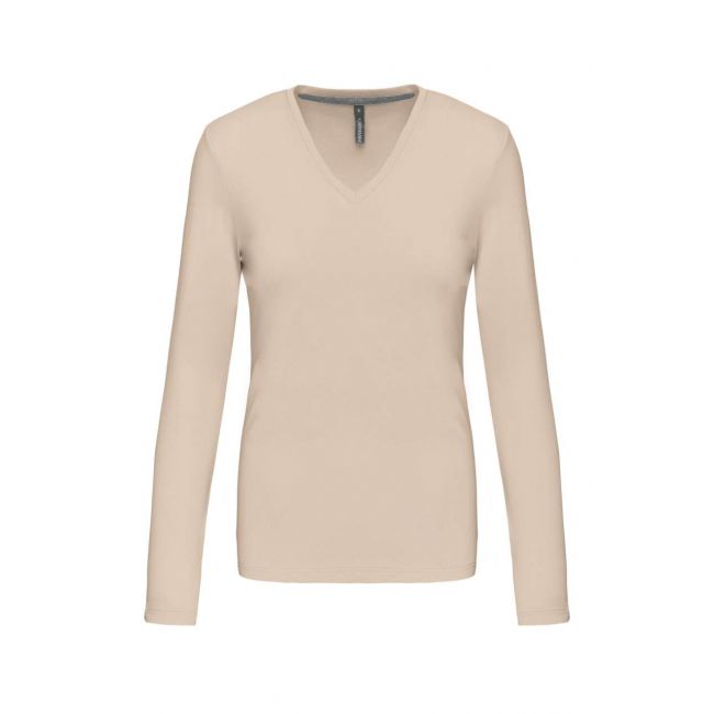 Ladies' long-sleeved v-neck t-shirt culoare light sand marimea 2xl