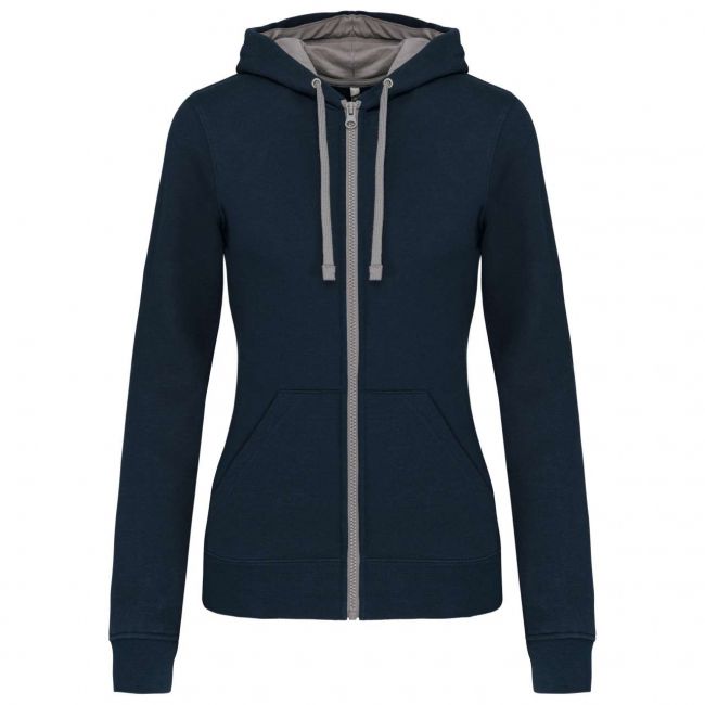 Ladies’ contrast hooded full zip sweatshirt culoare navy/fine grey marimea l