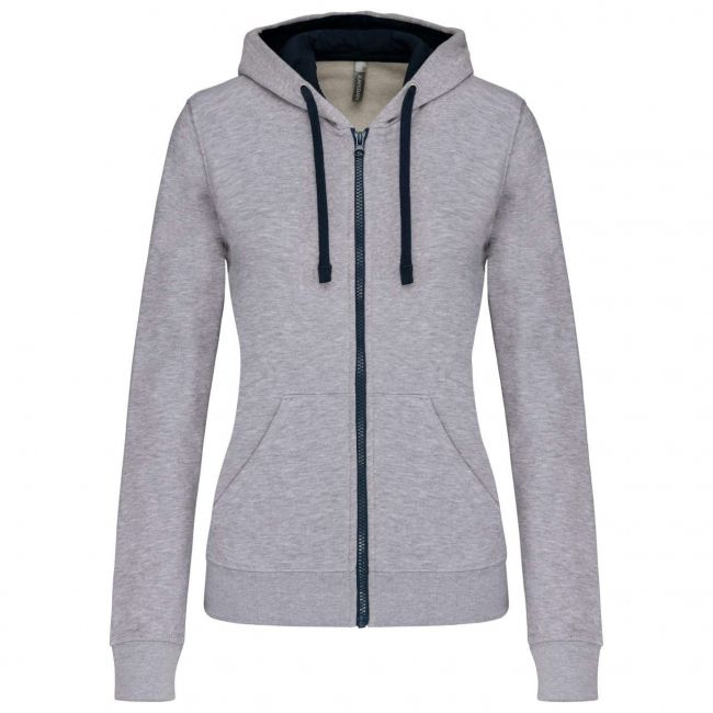 Ladies’ contrast hooded full zip sweatshirt culoare oxford grey/navy marimea l
