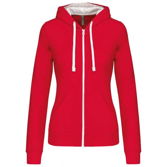 Ladies’ contrast hooded full zip sweatshirt culoare red/white marimea s