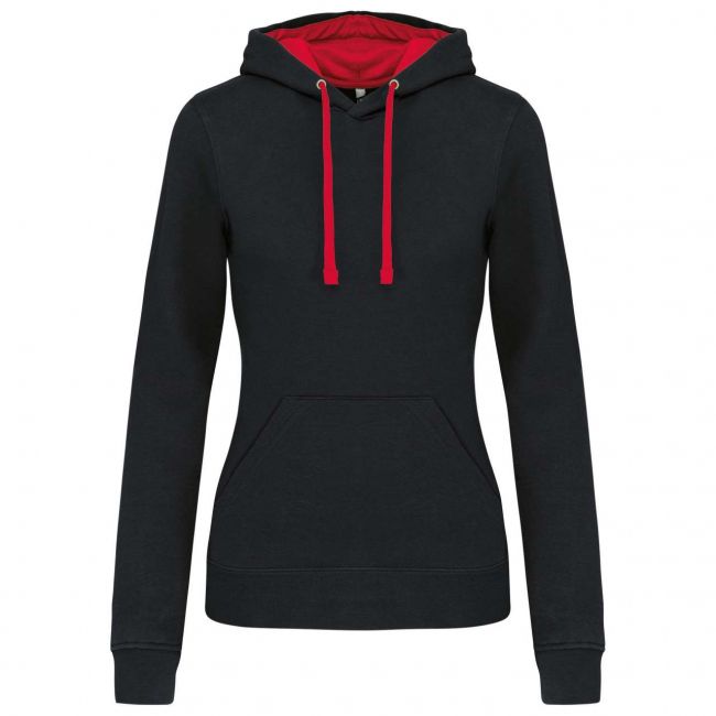 Ladies’ contrast hooded sweatshirt culoare black/red marimea 2xl