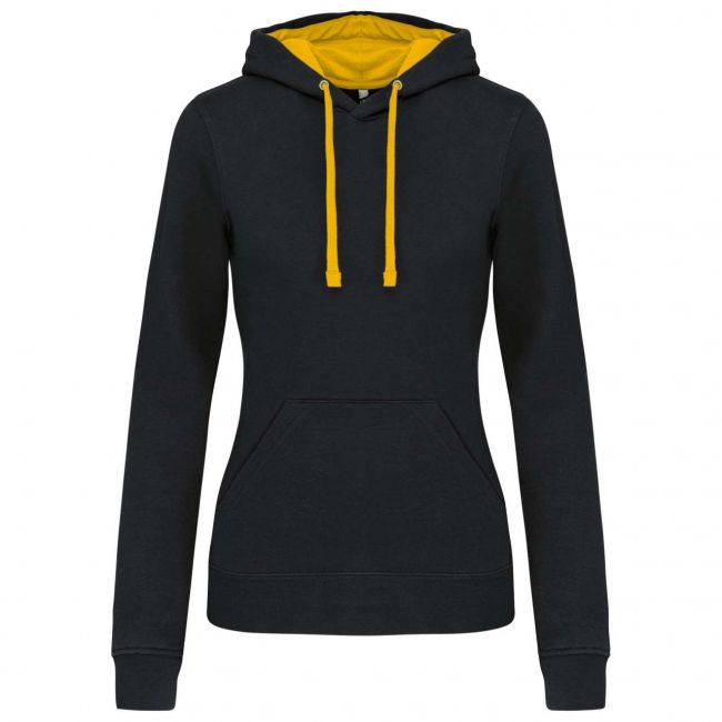 Ladies’ contrast hooded sweatshirt culoare black/yellow marimea l
