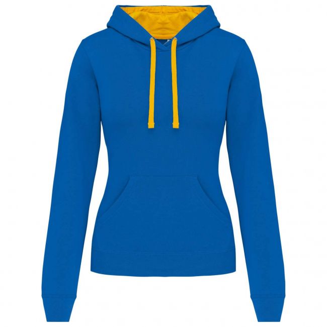 Ladies’ contrast hooded sweatshirt culoare light royal blue/yellow marimea 2xl