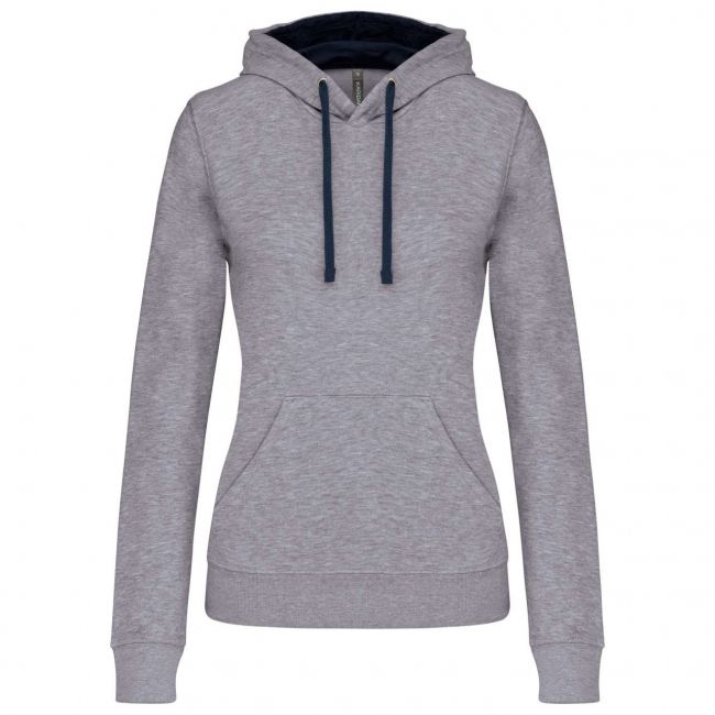 Ladies’ contrast hooded sweatshirt culoare oxford grey/navy marimea s