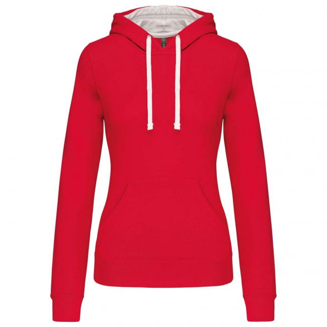 Ladies’ contrast hooded sweatshirt culoare red/white marimea 2xl