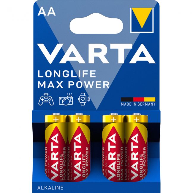 Baterii varta longlife max power, lr6, aa, alcaline, 1.5 v, 4 bucati/set