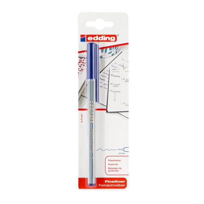 Fineliner edding 55, corp rotund, varf 0.3 mm, albastru, blister