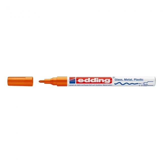 Marker permanent edding 751 cu vopsea, corp metalic, varf rotund, 1-2 mm, portocaliu