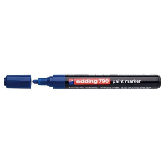 Marker permanent edding 790, cu vopsea, corp plastic, varf rotund, 2-3 mm, albastru