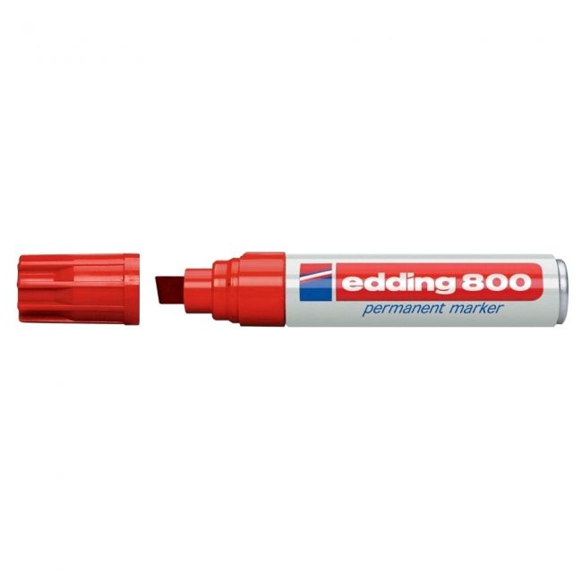 Marker permanent edding 800, corp aluminiu, varf retezat, 4-12 mm, rosu