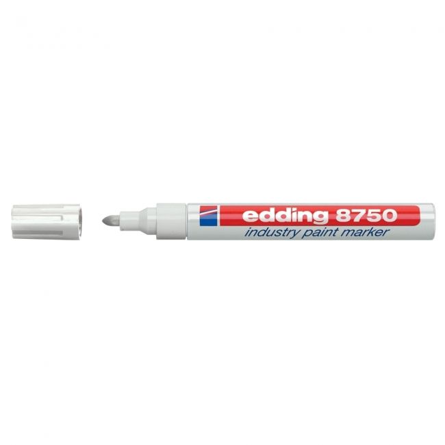 Marker permanent edding 8750, cu vopsea, corp aluminiu, varf rotund, 2-4 mm, alb