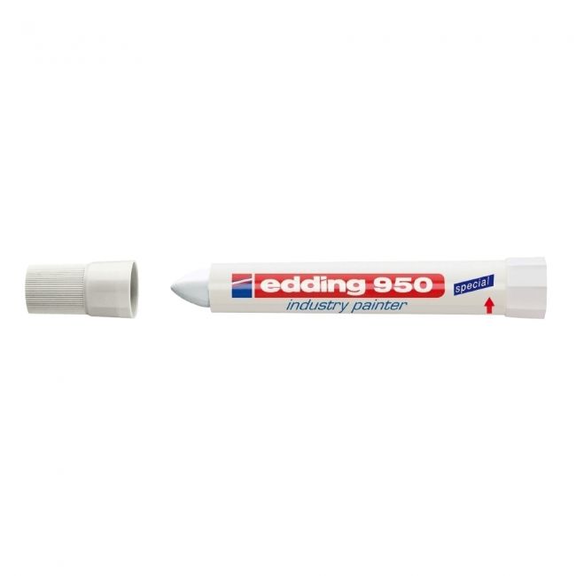 Marker permanent edding 950 industrial, corp plastic, varf rotund, 10mm, alb