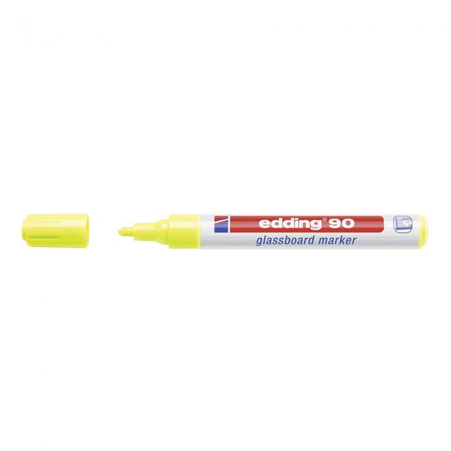 Marker edding 90 pentru suprafete din sticla, varf 2-3 mm, galben