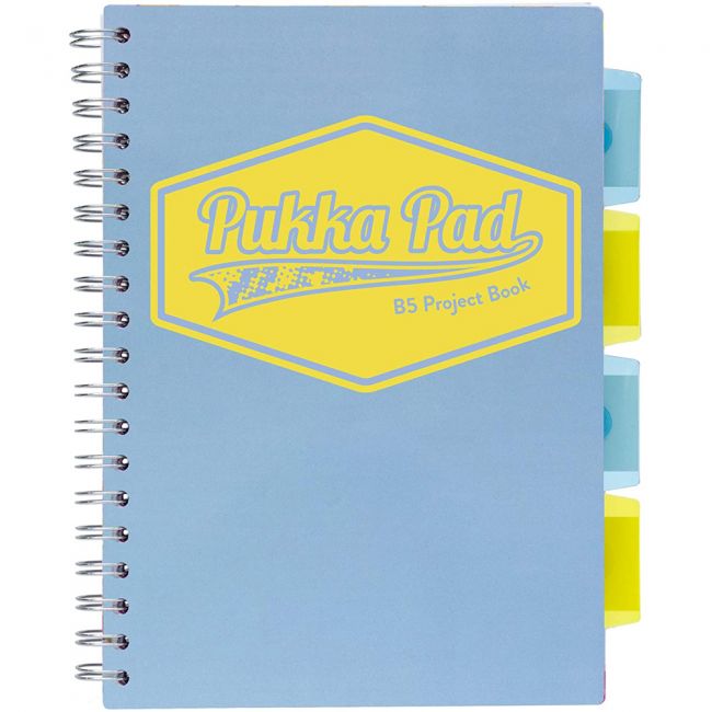 Caiet cu spirala si 4 separatoare pukka pad project book pastel, pp, b5, 200 pagini, matematica, albastru