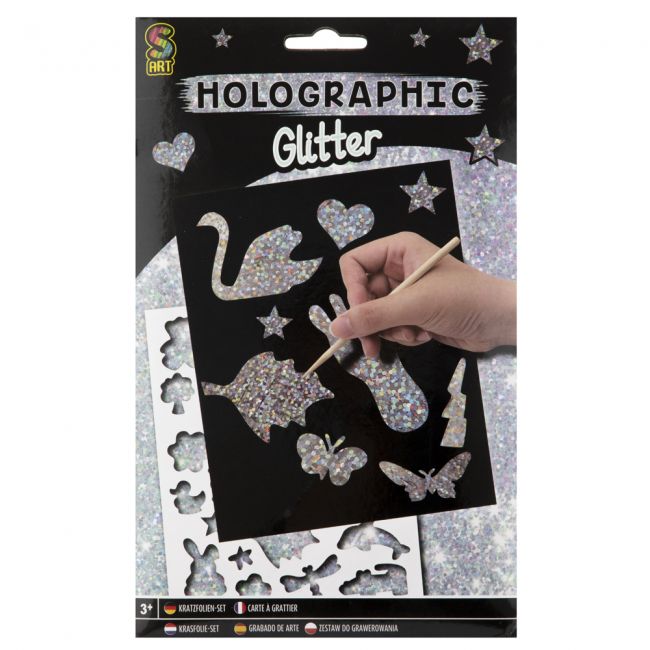 Set creative craft, fise razuibile holographic scratch, 4 coli si creion