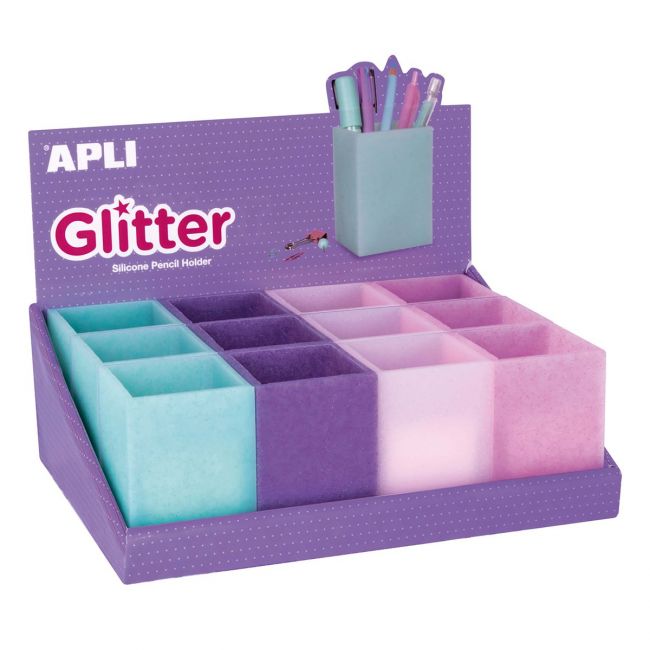 Display suporturi instrumente de scris glitter, diverse culori, 12 bucati/set