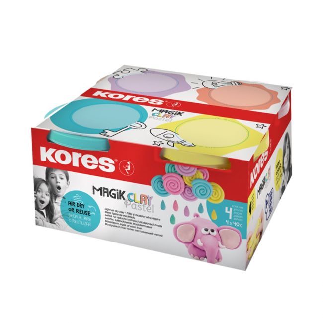 Plastilina kores magic clay pastel, 40 g/culoare, 4 culori basic/set