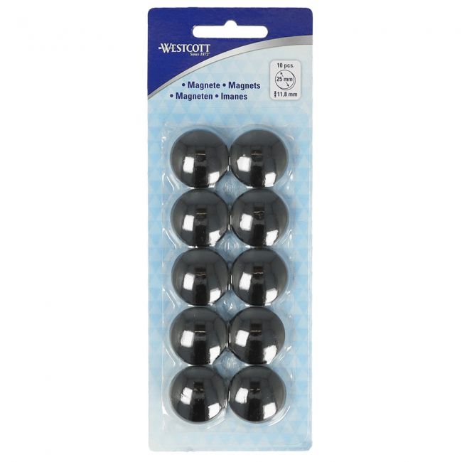 Set 10 magneti westcott, d25 mm, negru, sustin 4/6 coli, 80g