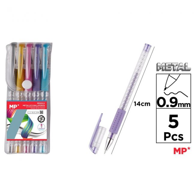 Set 5 rollere cu gel main paper, varf 0.9 mm, culori metalizate