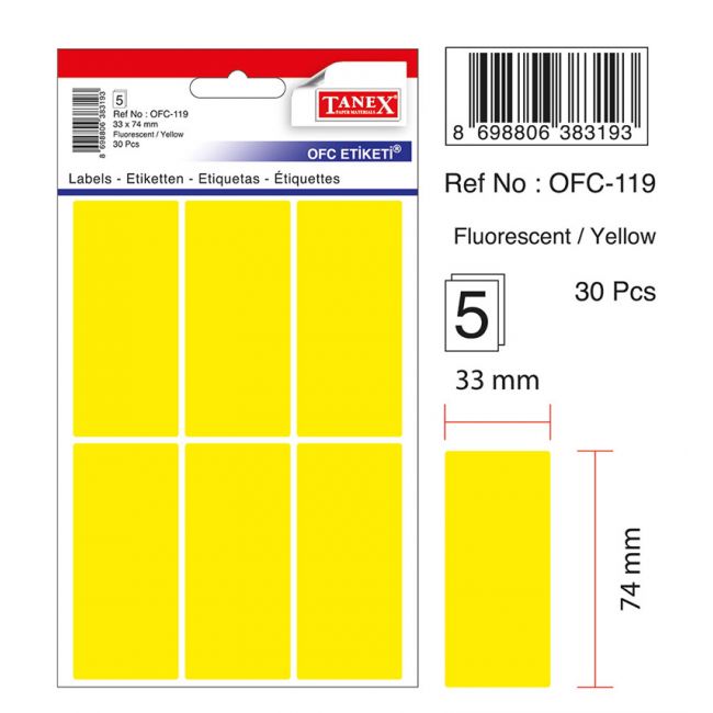 Etichete 6/a4 33*74mm colturi rotunde galbene 60/set tanex