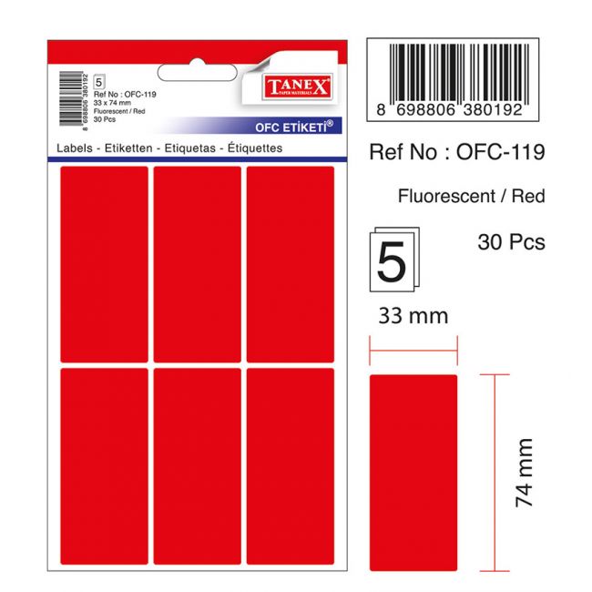 Etichete 6/a4 33*74mm colturi rotunde rosii 60/set tanex