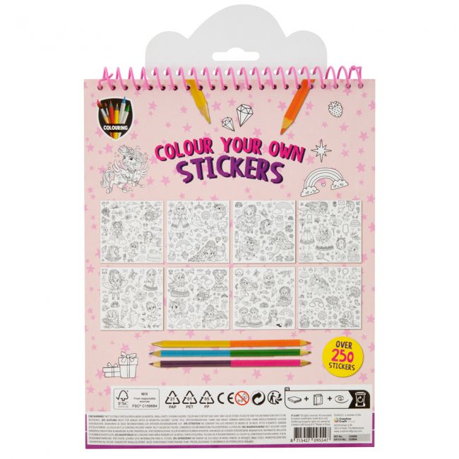 Carnet cu stickere pentru colorat creative craft, 250 stickere si 3 creioane