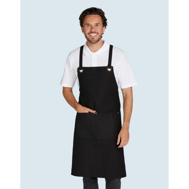 Provence - crossover eyelets bib apron with pocket black marimea one size