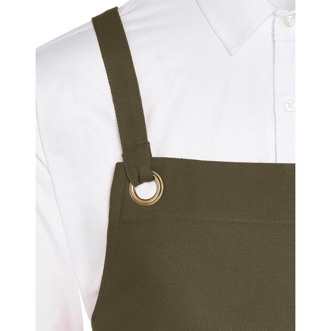 Provence - crossover eyelets bib apron with pocket caramel marimea one size