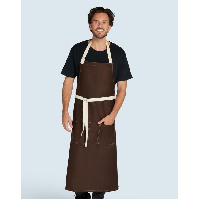 Santorini - contrasted bib apron with pocket brown marimea one size